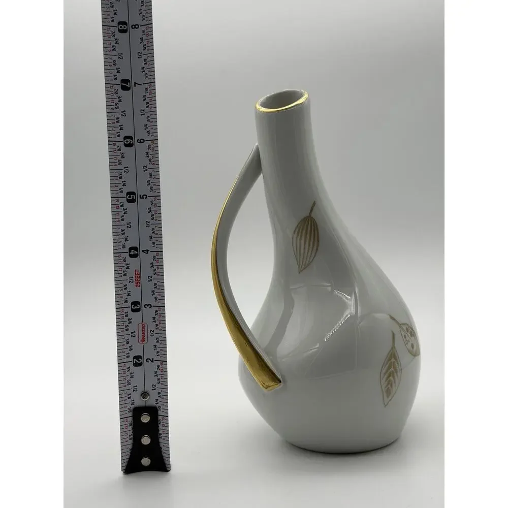 MCM Hertel Jacob Bavaria Porcelain Gold Leaf Handled Bud Vase 1960s Modernist 7